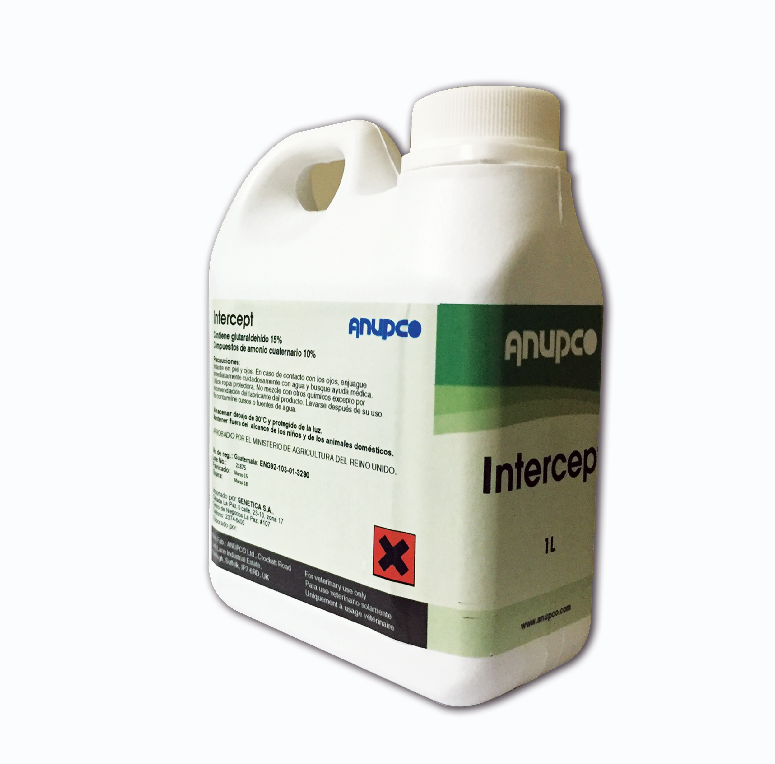 INTERCEPT Desinfectante contiene glutaraldehído y compuestos de amoníaco cuaternario para instalaciones